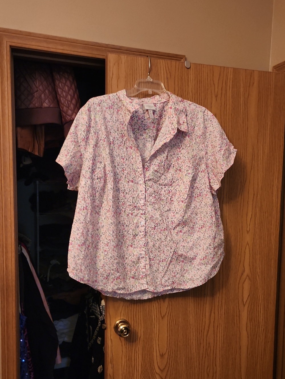 St. John's Bay Pink Floral Short Sleeve Shirt